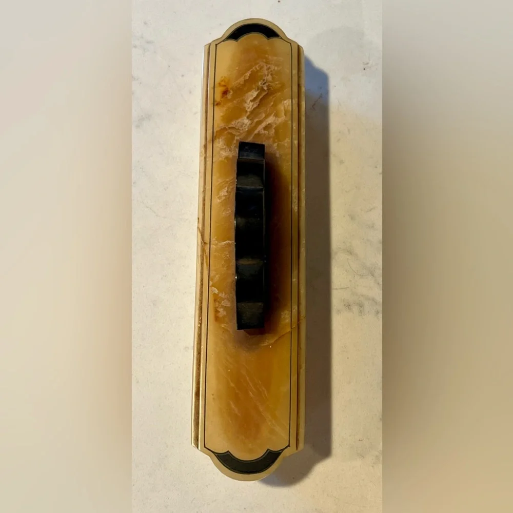 Vintage Gold / Brown Celluloid Vanity/Dresser Set 8 Pieces, powder box, scissors